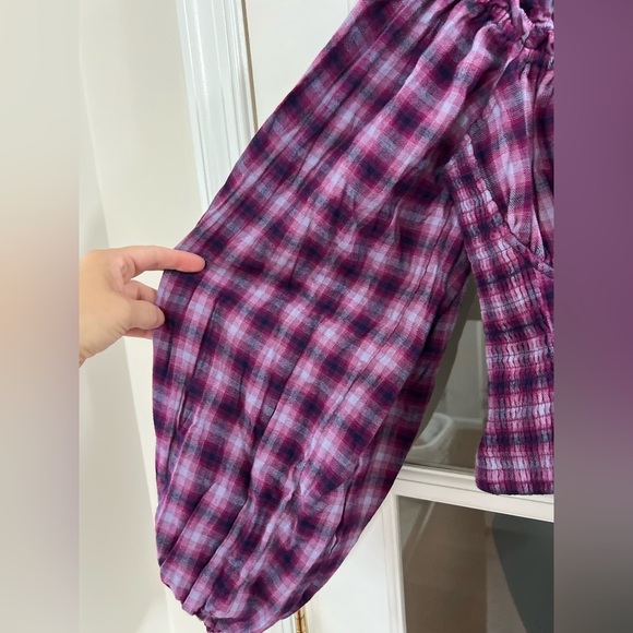 Free People Purple Cherry Bomb Plaid Top - Size S - Picture 4 of 9